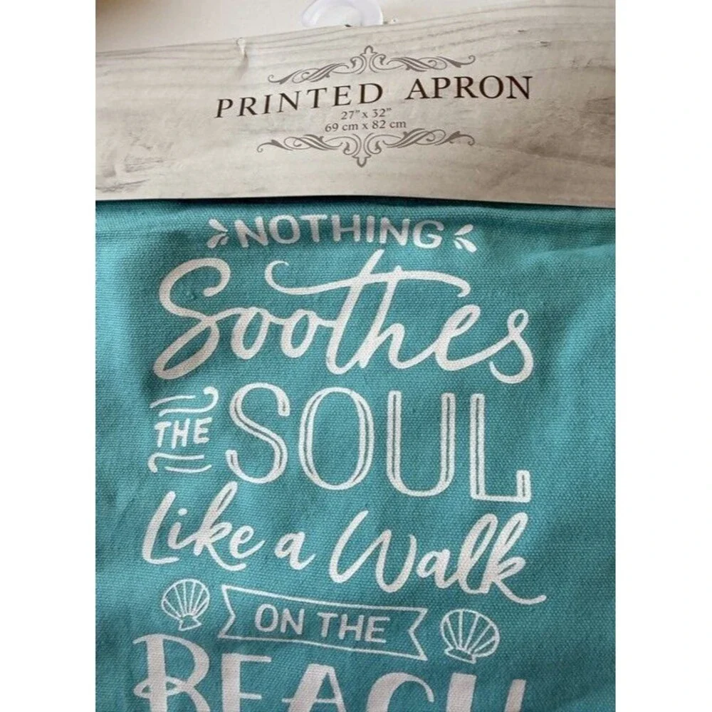 Nantucket Nautical Beach Printed Chef Apron 100% Cotton Walk On The Beach Blue
